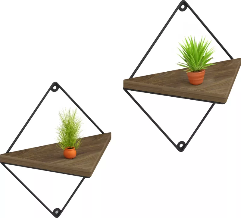 Rafta muri 2 copë set EVERLEIGH FH8951.11 metal i zi-melaminë natyrale 22x13x30Hcm