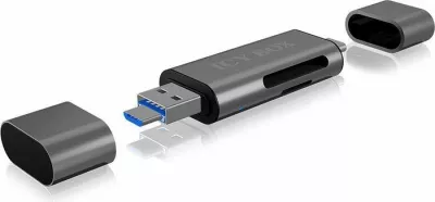 Lexues kartelash ICYBOX IB-CR200-C USB-C/USB-A/micro-B për SD/microSD deri 128GB USB 2.0 UHS-I, zi antracit