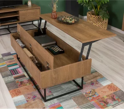 Set mobiljesh për dhomë dite, Skye Decor, Laxus Takım 4, ngjyrë arre dhe e zezë