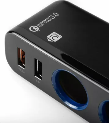 Karikues veture Modecom Royal MC-CG2U2Q (ZT-MC-CG2U2Q-11), 2x USB-A, Quick Charge, 12/24V, 2x prizë çakmaku, i zi