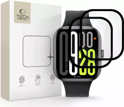 Mbrojtës xhami hibrid për smartwatch Tech-Protect Glass Flex+, 2 copë, për Xiaomi Redmi Watch 5, Zi