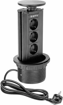 Prizë e inkorporume (recessed) GTV AE-BPW3GS-20, 3x 230V, Ø100mm, kabllo 1.5m, IP20, e zezë