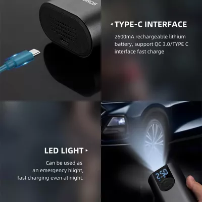 Pompë elektrike për biçikletë Rockbros 42720001001 me ekran LED, 5200 mAh, USB-C, e zezë, set me adapterë