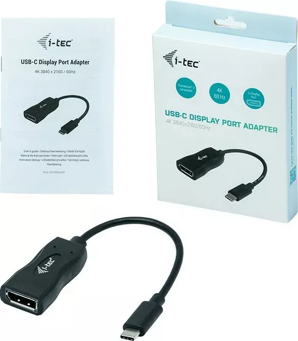 Adapter USB-C në DisplayPort i-tec, 4K/60Hz, 0.15m, i zi