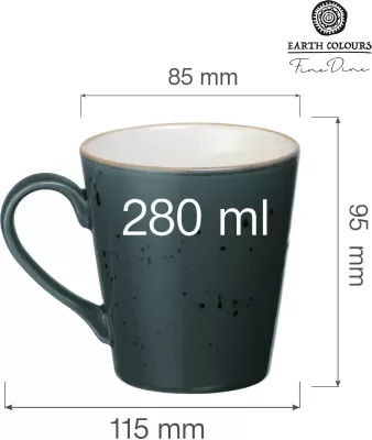 Mug Fine Dine Arando 280ml porcelan gri, set 6 copë