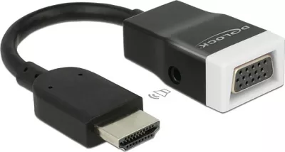 Adapter HDMI në VGA DeLOCK 65587, me audio 3.5mm, 150 mm, zi/bardhë