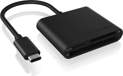 Lexues kartash ICYBOX IB-CR301-C3 USB-C 3.2 Gen 1 (5Gb/s) për CF/SD/microSD, kabllo 15cm, i zi