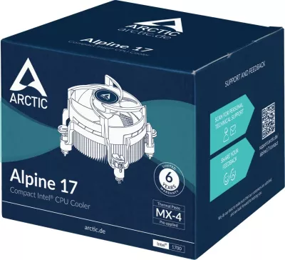Ftohës CPU ARCTIC Alpine 17, Air cooler, 9.2 cm, 100-2000 RPM, 0.3 sone, Black, Silver