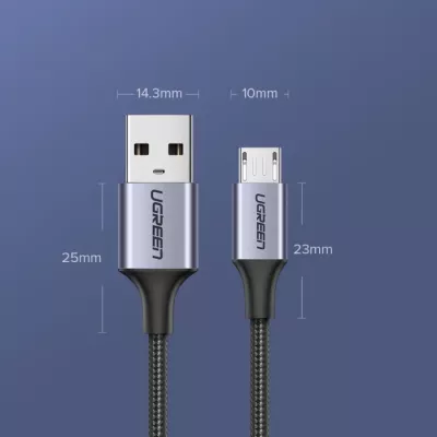 Kabllo USB-A në Micro USB UGREEN 60148 2m 2.4A e zezë/argjend