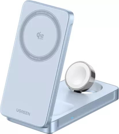 Karikues wireless magnetik 2-në-1 UGREEN MagFlow 55963 Qi2.2 25W, gri, me kabllo USB-C 1m