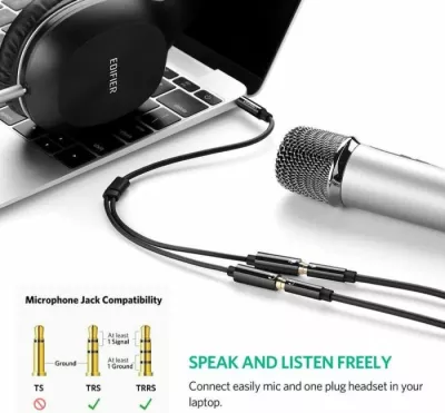 Adapter audio UGREEN 30620 3.5mm (M) në 2x 3.5mm (F) kufje + mikrofon 15cm, i zi, polybag