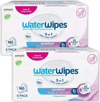 Peceta të lagura për trup dhe higjienë intime WaterWipes Sensitive+ 12x30 copë