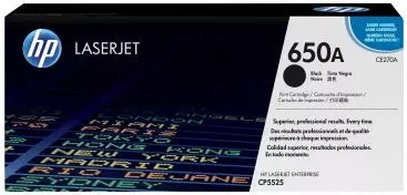 Toner HP 650A CE270A, për Color LaserJet, origjinal, kapacitet 9,750–23,700 faqe, i zi