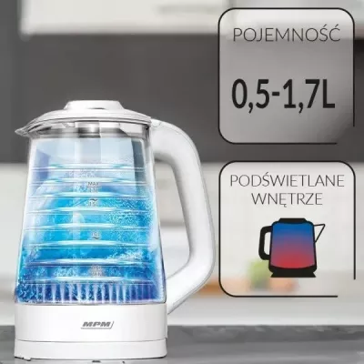 Ibrik elektrik MPM MCZ-124, 1.7 L, 2200 W, Bardhë