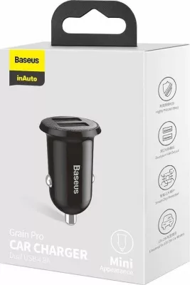 Karikues veture Baseus Grain Pro 2x USB-A 24W 4.8A 12/24V, i zi