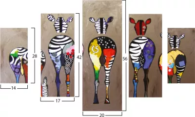 Pikturë muri MDF me zebra FH7207.03, 82Χ56x3, 5 pjesë