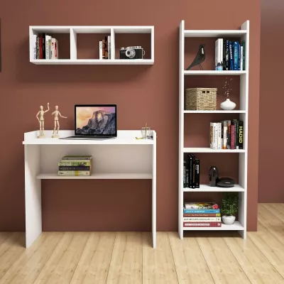 Set tavoline studimi me raft librash, ngjyrë e bardhë, Hanah Home Matilda