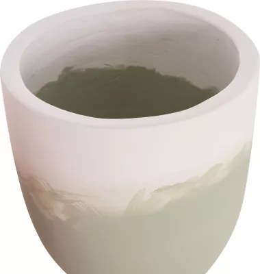 Set 2 copë vazo terrakote SEON FH4686.09, ngjyrë e bardhë dhe e gjelbër e çelët, me baza prej druri tik