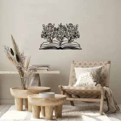 Aksesor dekorativ metalik për mur, lule me libër, Wallity, 43x70cm