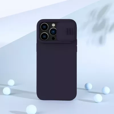 Mbështjellës Nillkin CamShield Silky Silicone për iPhone 14 Pro, me mbrojtëse kamere, Blu