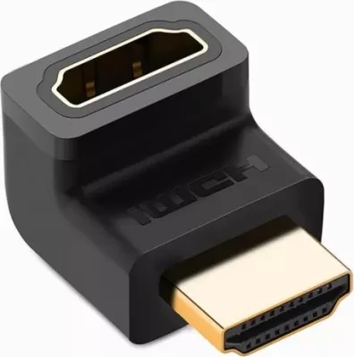 Adapter HDMI UGREEN 20110 kënd i djathtë M në F 4K@60Hz i veshur me ar, i zi, polybag