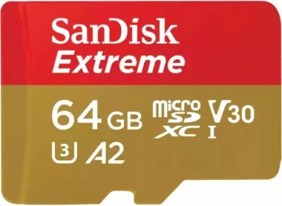 kartelë memorie microSDXC SanDisk Extreme SDSQXAH-064G-GN6MA 64GB UHS-I U3 V30 A2 C10 deri 170MB/s lexim deri 130MB/s shkrim, me adapter SD