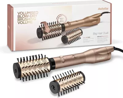 Furçë flokësh me ajër të nxehtë rrotulluese, BaByliss AS952E, 650W, 2 temperatura, jonizim, 2 koka, kabllo 2.5 m, rozë e artë