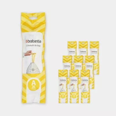 qese mbeturinash BRABANTIA Perfect Fit 137648, Code A 3L, 10 x 20 copë, të bardha
