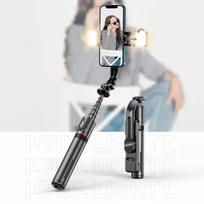 Selfie stick me tripod Tech-Protect L05S me Bluetooth dhe dritë LED, i zi