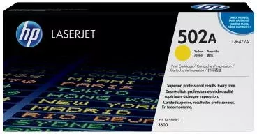 Toner HP 502A ColorSphere origjinal, rendiment 2,400–4,400 faqe, e verdhë Q6472A