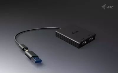 Adapter I-Tec USB-A/C në 2x DisplayPort, i zi