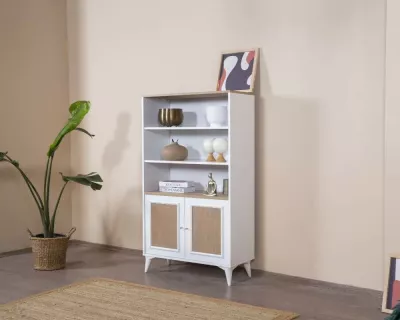 Raft librash Skye Decor, i montueshëm, ngjyrë e bardhë dhe lis