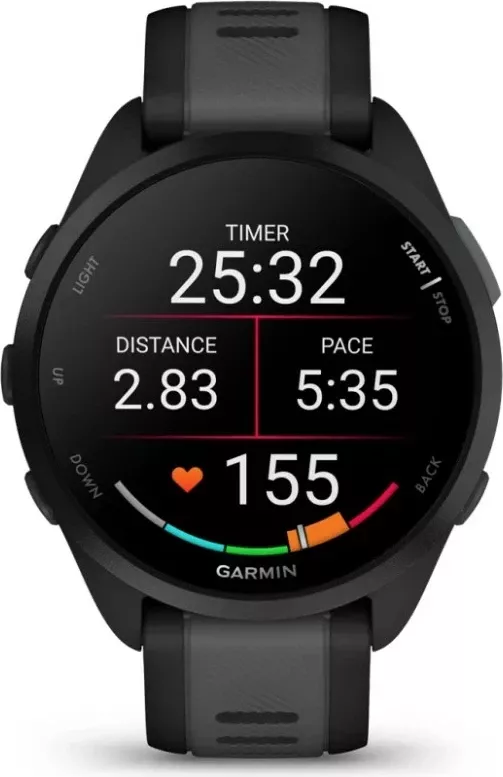 Smartwatch Garmin Forerunner 165, 1.2" AMOLED, GPS, i zi me rrip argjendi