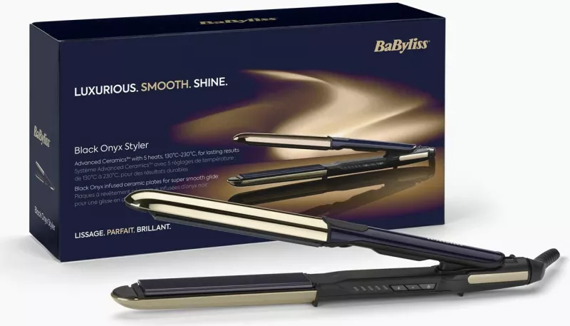 Hekur drejtimi flokësh Babyliss ST484E, pllaka qeramike, 5 nivele nxehtësie, zi/ari