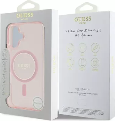 Mbështjellës Guess GUHMP16SHFGEREP për iPhone 16 6.1", hardcase, MagSafe, rozë