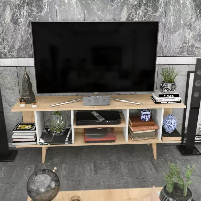 Komodinë TV Skye Decor, ngjyrë safir dhe e bardhë