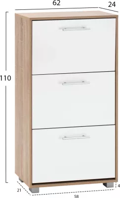 Kabinet këpucësh melaminë 3 vendesh FH2221.06 Sonama-Bardhë 62x24x110 cm