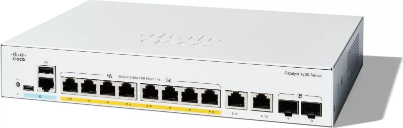 Switch Cisco Catalyst 1200-8P-E-2G, 8 porta GE, PoE, 2x1GE Combo, i bardhë