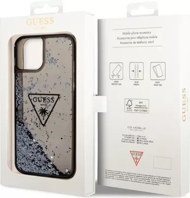 Mbështjellës Guess GUHCP14MLFCTPK për iPhone 14 Plus 6.7", Liquid Glitter Palm, i zi