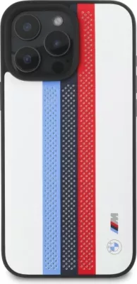 Mbështjellës BMW M Performance Tricolor Stripes për iPhone 16 Pro Max, MagSafe, i bardhë