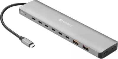 Docking station USB-C Sandberg 136-80, 8x USB-C + 2x USB-A, 100W PD, 10 Gbps, gri