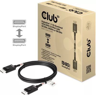 Kabllo DisplayPort Club3D DP 2.1, 1.2m, e zezë