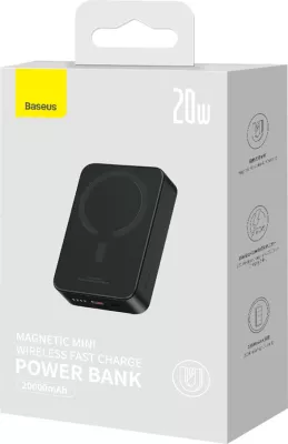Powerbank Baseus Magnetic Mini 20000 mAh 20W me kabllo USB-C/USB-C, e zezë