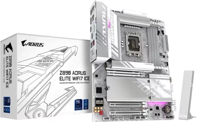 Pllakë amë GIGABYTE Z890 AORUS ELITE WIFI7 ICE, LGA1851, ATX, DDR5, WiFi 7, 2.5GbE, USB4/Thunderbolt 4, bardhë