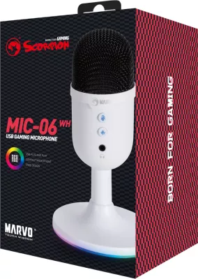 Mikrofon gaming Marvo MIC-06 RGB USB me dalje për kufje, i bardhë