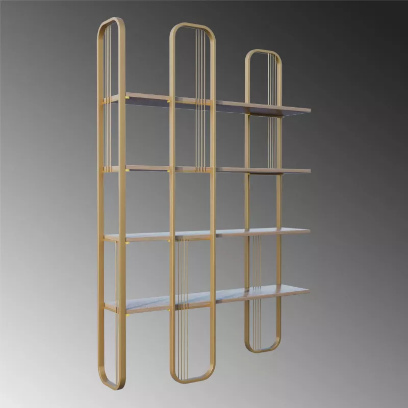 Raft librash Hanah Home, ngjyrë e verdhë, stil barok glam, 124x182x26cm