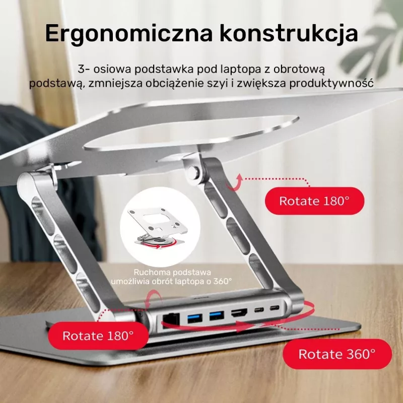 Podstavec laptop Unitek me hub USB-C HDMI 4K, gri