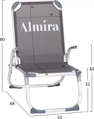 Karrige plazhi e ngritur, alumin i fortë, Almira FH6431.10, tekstilene gri, 53x68x80cm