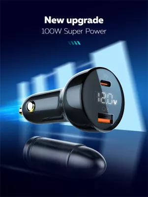 Karikues për veturë LDNIO C101 100W 2 porte USB-A/USB-C, i zi