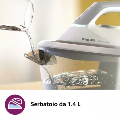 Hekur me gjenerator avulli, Philips PSG2000/80 2000 Series, rezervuar bazë kompakt, bardhë/gri